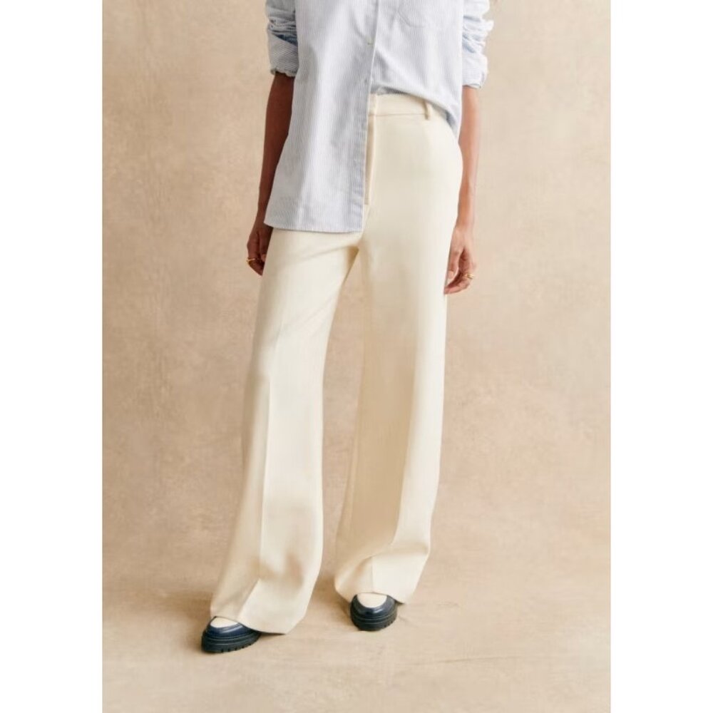 NWT Sezane Matheo Trouser in Ecru High Rise Wool Blend Pants 46 / 14